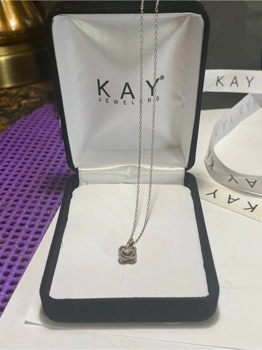 Kay Jewelers Silver Knot Pendant Necklace with Pavé Accents
